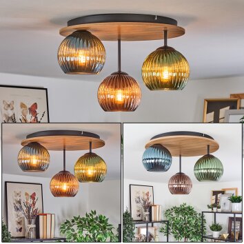 Koyoto Plafondlamp, Kogellampje 40 cm Bruin, houtlook, Zwart, 3-lichts