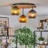 Koyoto Plafondlamp, Kogellampje Bruin, houtlook, Zwart, 3-lichts