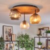 Ripoll Plafondlamp, Kogellampje Bruin, houtlook, Zwart, 3-lichts
