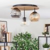 Ripoll Plafondlamp, Kogellampje Bruin, houtlook, Zwart, 3-lichts