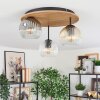 Ripoll Plafondlamp, Kogellampje Bruin, houtlook, Zwart, 3-lichts