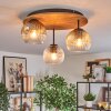 Ripoll Plafondlamp, Kogellampje Bruin, houtlook, Zwart, 3-lichts