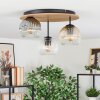 Ripoll Plafondlamp, Kogellampje Bruin, houtlook, Zwart, 3-lichts