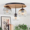 Ripoll Plafondlamp, Kogellampje Bruin, houtlook, Zwart, 3-lichts