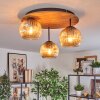 Ripoll Plafondlamp, Kogellampje Bruin, houtlook, Zwart, 3-lichts
