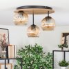 Ripoll Plafondlamp, Kogellampje Bruin, houtlook, Zwart, 3-lichts