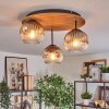Ripoll Plafondlamp, Kogellampje Bruin, houtlook, Zwart, 3-lichts
