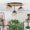 Ripoll Plafondlamp, Kogellampje Bruin, houtlook, Zwart, 3-lichts
