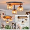 Ripoll Plafondlamp, Kogellampje Bruin, houtlook, Zwart, 3-lichts