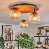 Ripoll Plafondlamp, Kogellampje Bruin, houtlook, Zwart, 3-lichts