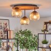 Ripoll Plafondlamp, Kogellampje Bruin, houtlook, Zwart, 3-lichts
