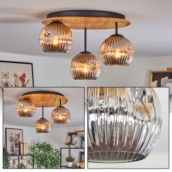 Ripoll Plafondlamp, Kogellampje Natuurlijke kleuren, Zwart, 3-lichts