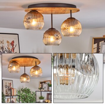 Ripoll Plafondlamp, Kogellampje Natuurlijke kleuren, Zwart, 3-lichts