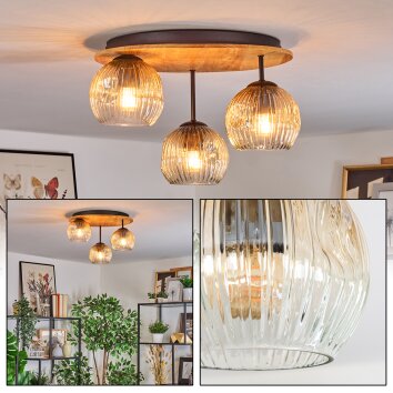 Ripoll Plafondlamp, Kogellampje Natuurlijke kleuren, Zwart, 3-lichts