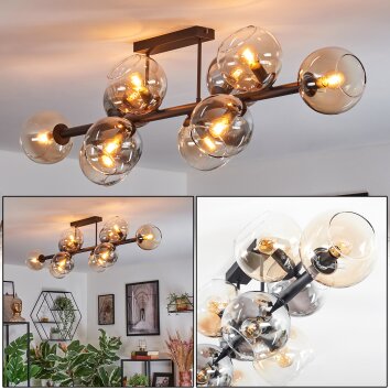 Koyoto Plafondlamp, Kogellampje Amber, Duidelijk, Rookkleurig, 10-lichts