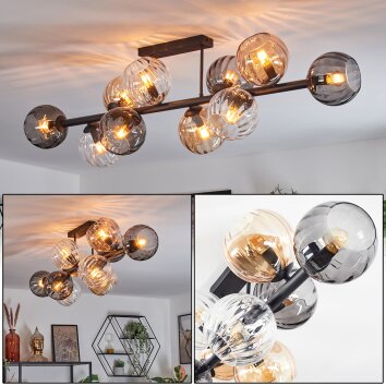 Koyoto Plafondlamp, Kogellampje Amber, Duidelijk, Rookkleurig, 10-lichts