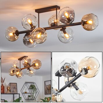 Ripoll Plafondlamp, Kogellampje Amber, Duidelijk, Rookkleurig, 8-lichts