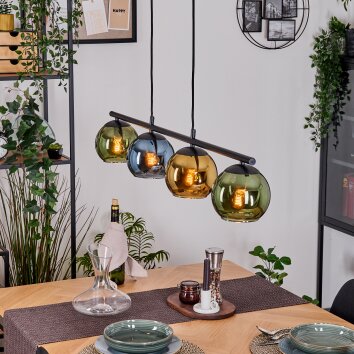 Koyoto Hanglamp, Kogellampje, Hanglamp Blauw, Goud, Groen, 4-lichts