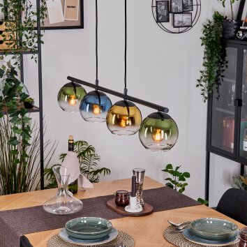 Koyoto Hanglamp, Kogellampje, Hanglamp Blauw, Goud, Groen, Duidelijk, 4-lichts