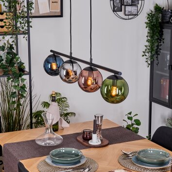Gastor Hanglamp, Kogellampje, Hanglamp Blauw, Chroom, Groen, Koperkleurig, Rookkleurig, 4-lichts