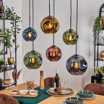 Ripoll Hanglamp, Kogellampje, Hanglamp Blauw, Goud, Groen, Koperkleurig, 6-lichts