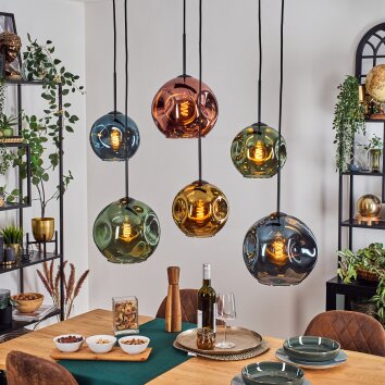 Ripoll Hanglamp, Kogellampje, Hanglamp Blauw, Goud, Groen, Koperkleurig, 6-lichts