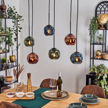 Ripoll Hanglamp, Kogellampje, Hanglamp Blauw, Groen, Koperkleurig, 6-lichts