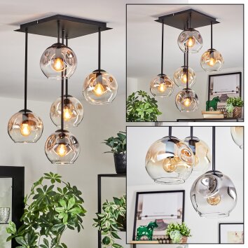 Ripoll Plafondlamp, Kogellampje Amber, Duidelijk, Rookkleurig, 5-lichts