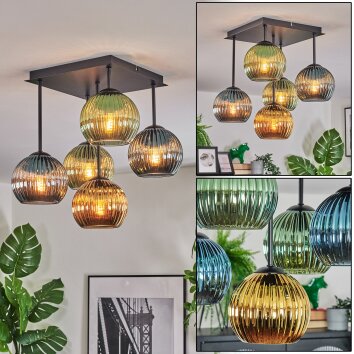 Koyoto Plafondlamp, Kogellampje Blauw, Goud, Groen, 5-lichts