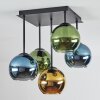Koyoto Plafondlamp, Kogellampje Blauw, Goud, Groen, 5-lichts