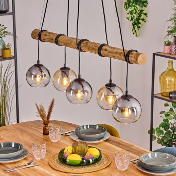 Koyoto Hanglamp, Kogellampje, Hanglamp Natuurlijke kleuren, Zwart, 5-lichts