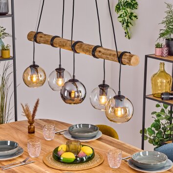 Koyoto Hanglamp, Kogellampje, Hanglamp Natuurlijke kleuren, Zwart, 5-lichts