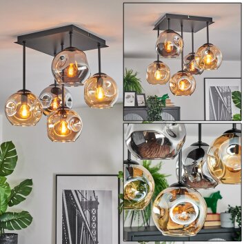 Ripoll Plafondlamp, Kogellampje Amber, Rookkleurig, 5-lichts