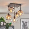 Koyoto Plafondlamp, Kogellampje Amber, Chroom, Duidelijk, Rookkleurig, 5-lichts