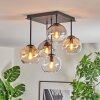 Koyoto Plafondlamp, Kogellampje Amber, Chroom, Duidelijk, Rookkleurig, 5-lichts