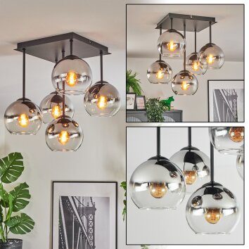 Koyoto Plafondlamp, Kogellampje Chroom, Duidelijk, Rookkleurig, 5-lichts