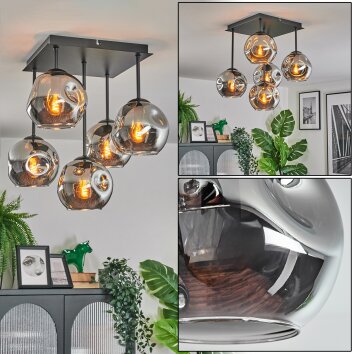 Ripoll Plafondlamp, Kogellampje Rookkleurig, 5-lichts