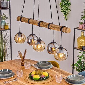 Koyoto Hanglamp, Kogellampje, Hanglamp Natuurlijke kleuren, Zwart, 5-lichts