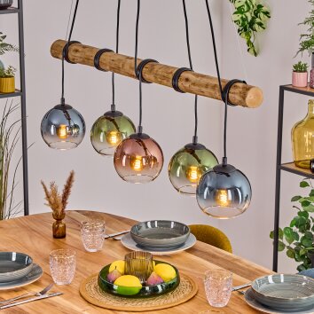Koyoto Hanglamp, Kogellampje, Hanglamp Natuurlijke kleuren, Zwart, 5-lichts
