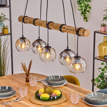 Koyoto Hanglamp, Kogellampje, Hanglamp Natuurlijke kleuren, Zwart, 5-lichts