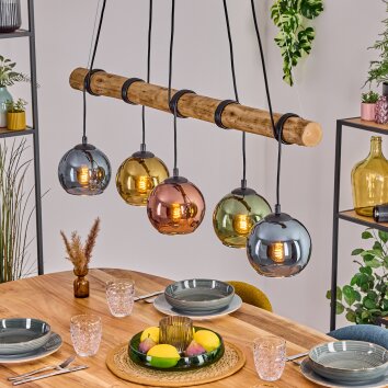 Koyoto Hanglamp, Kogellampje, Hanglamp Natuurlijke kleuren, Zwart, 5-lichts