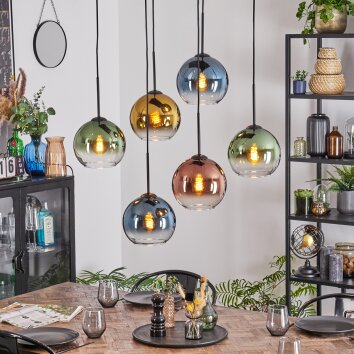 Koyoto Hanglamp, Kogellampje, Hanglamp Blauw, Goud, Groen, Duidelijk, Koperkleurig, 6-lichts
