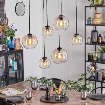 Koyoto Hanglamp, Kogellampje, Hanglamp Amber, Duidelijk, 6-lichts
