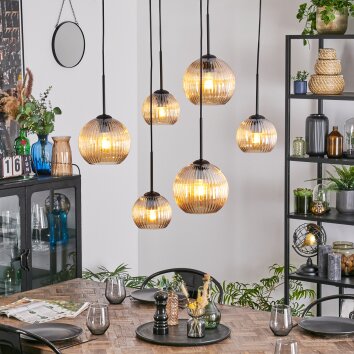 Koyoto Hanglamp, Kogellampje, Hanglamp Amber, 6-lichts