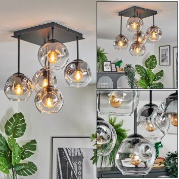 Ripoll Plafondlamp, Kogellampje Duidelijk, Rookkleurig, 5-lichts