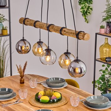 Koyoto Hanglamp, Kogellampje, Hanglamp Natuurlijke kleuren, Zwart, 5-lichts
