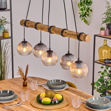 Koyoto Hanglamp, Kogellampje, Hanglamp Natuurlijke kleuren, Zwart, 5-lichts