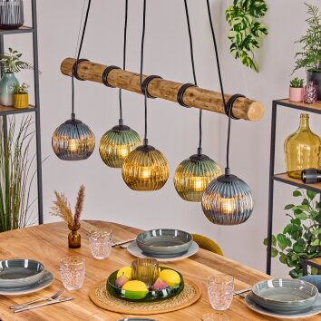 Koyoto Hanglamp, Kogellampje, Hanglamp Natuurlijke kleuren, Zwart, 5-lichts