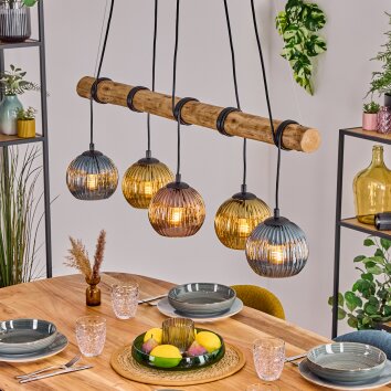 Koyoto Hanglamp, Kogellampje, Hanglamp Natuurlijke kleuren, Zwart, 5-lichts