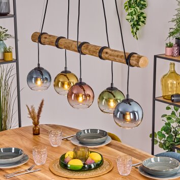 Koyoto Hanglamp, Kogellampje, Hanglamp Natuurlijke kleuren, Zwart, 5-lichts